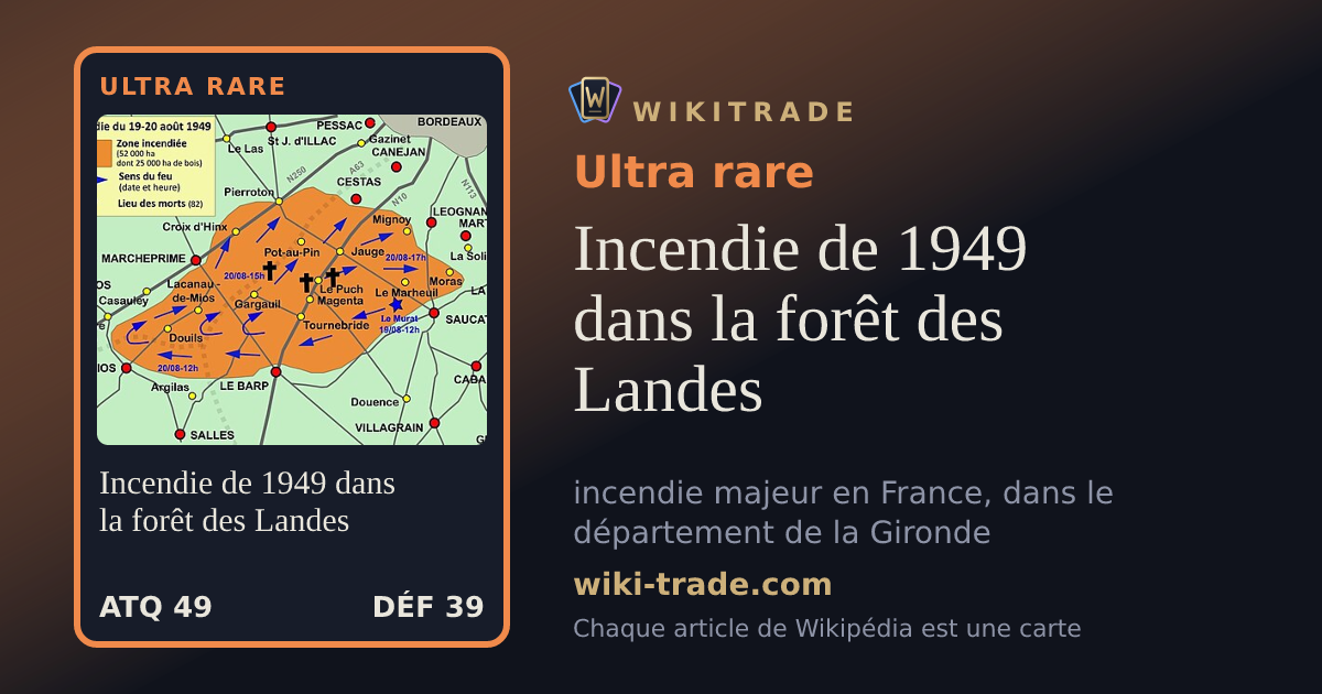 Incendie de 1949 dans la forêt des Landes — carte Ultra rare