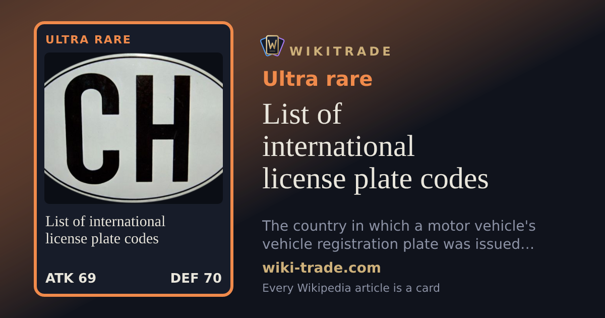 List of international license plate codes — Ultra rare card