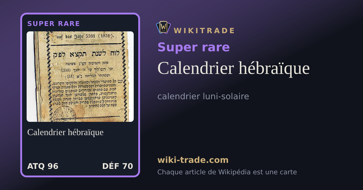 Calendrier hébraïque — carte Super rare