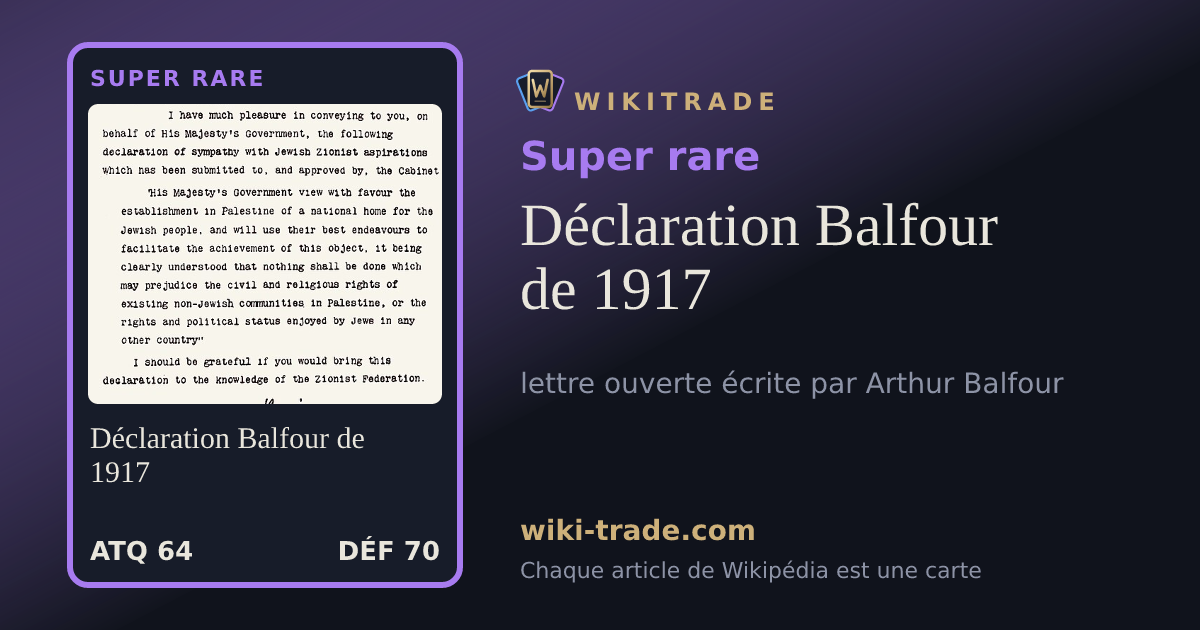 Déclaration Balfour de 1917 — carte Super rare