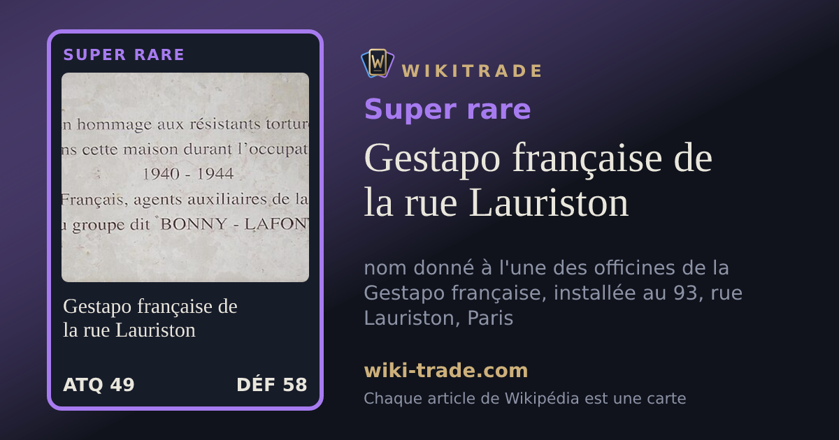 Gestapo française de la rue Lauriston — carte Super rare