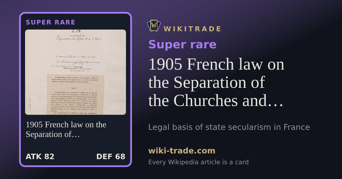 1905 French law on the Separation of the Churches and the State — Super rare card