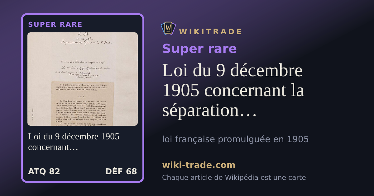 Loi du 9 décembre 1905 concernant la séparation des Églises et de l'État — carte Super rare