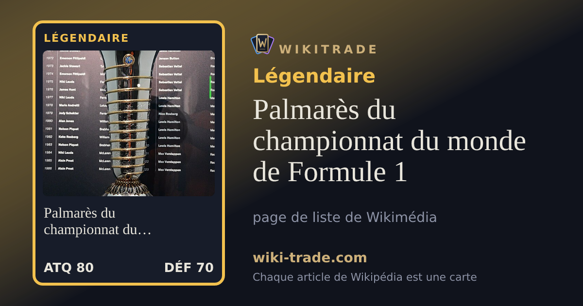 Palmarès du championnat du monde de Formule 1 — carte Légendaire