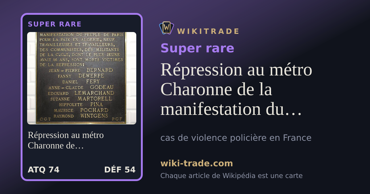 Répression au métro Charonne de la manifestation du 8 février 1962 — carte Super rare