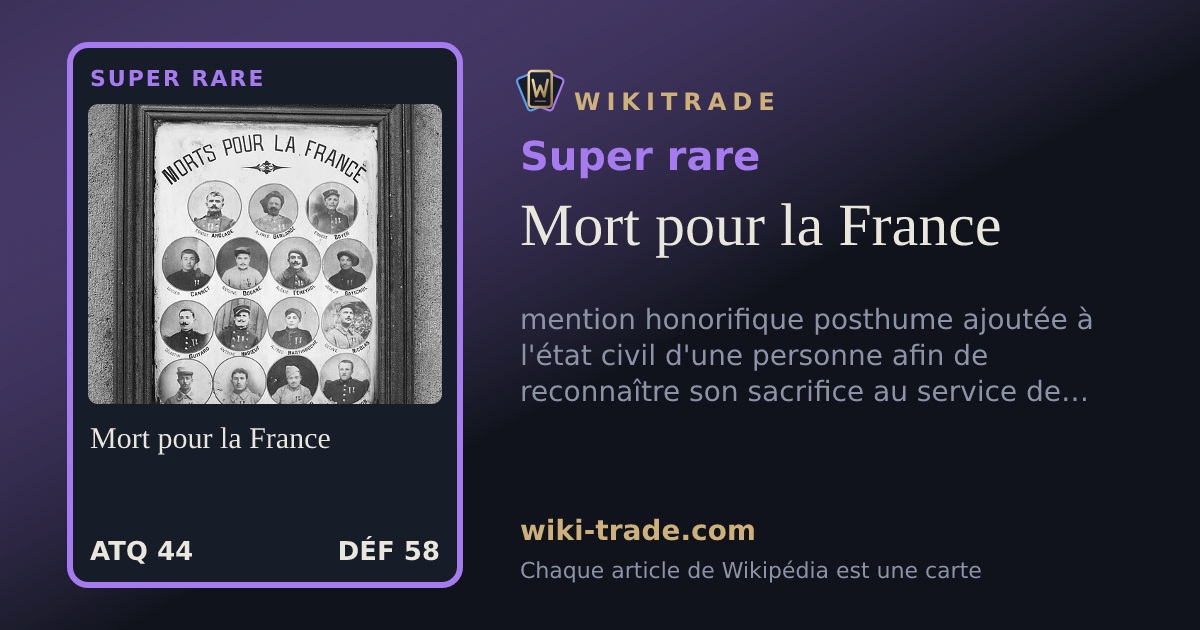 Mort pour la France — carte Super rare