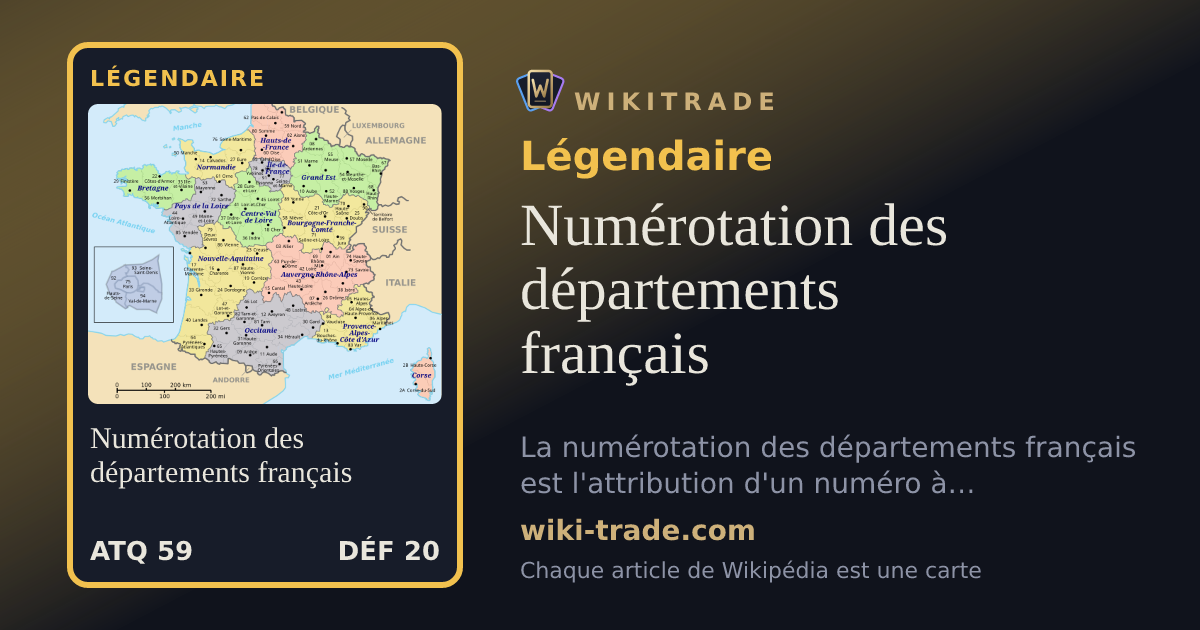 Numérotation des départements français — carte Légendaire